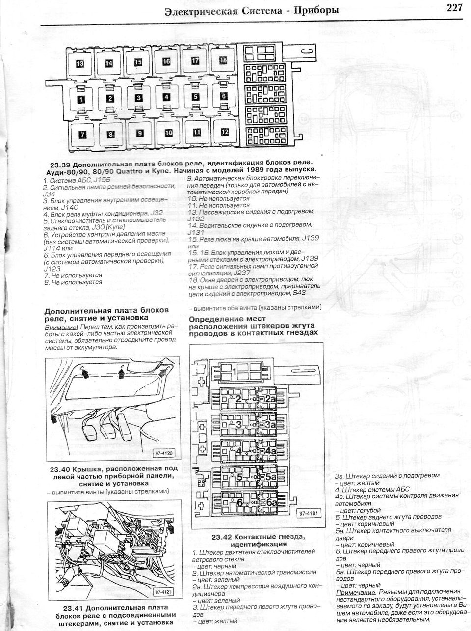 Схеми розташування запобіжників та блоків реле Ауді 80/90 Quattro та Купе 3