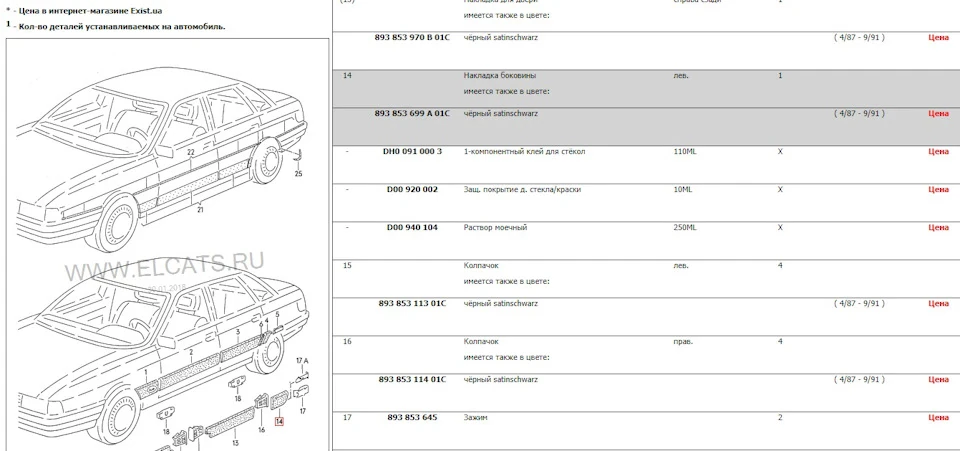 Нижній молдинг заднього крила Ауді 90 В3