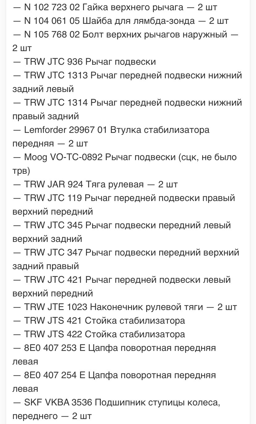 Номери запчастин ходової перед по TRW🔺🔻парт номера 1