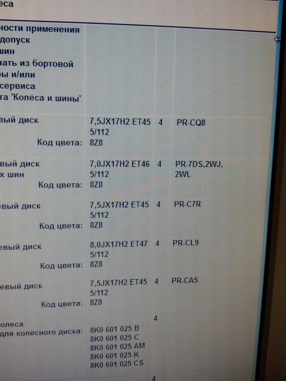 колеса на audi a4 b8 2010 1.8 tfsi 160 hp 1