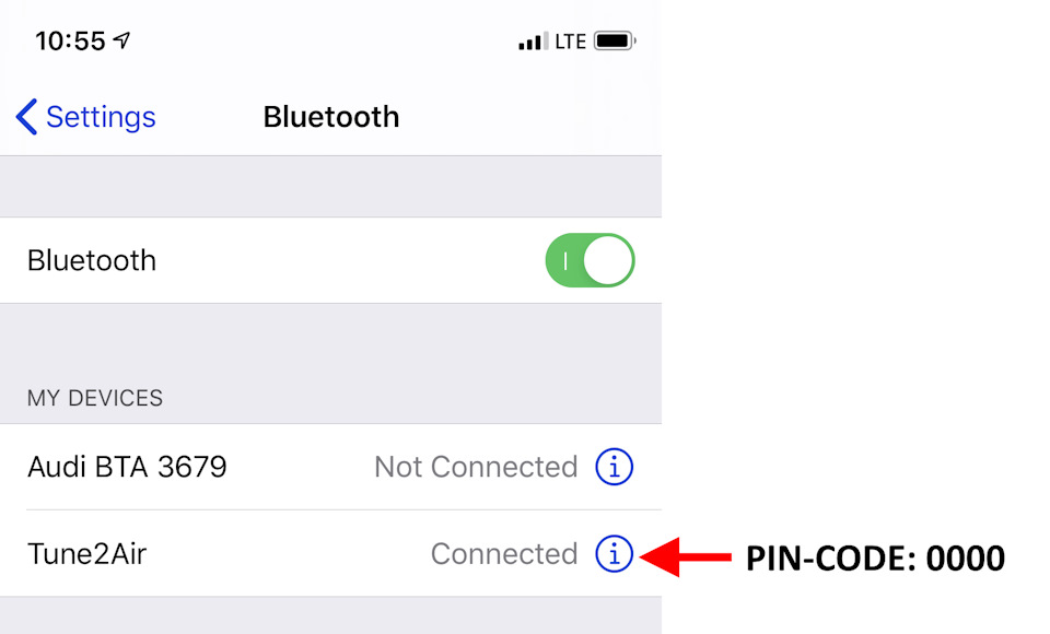 Музика з AMI MMI 2G через Bluetooth через Tune2Air WMA3000A Bovee Viseeo 5