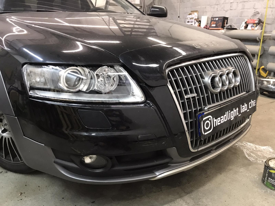Заміна скла передньої оптики audi a6 c6 Allroad asb + заміна ламп на недорогі Torssen 4