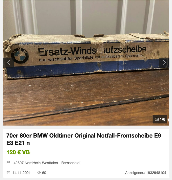 Оригінальне аварійне лобове скло BMW E9 E3 E21 70-х років 1