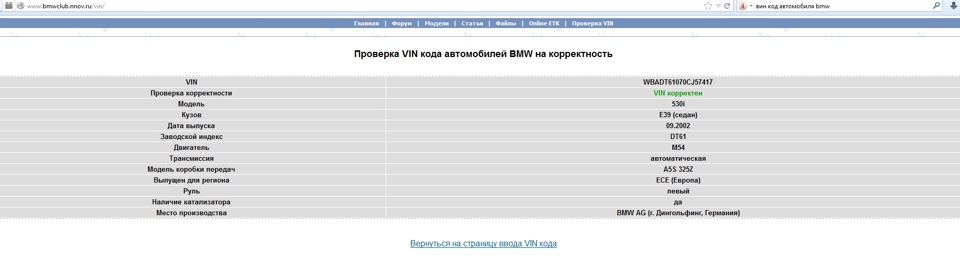 Перевірка VIN коду автомобілів BMW на коректність 1