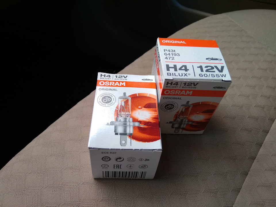 Заміна лампочок головного світла на Osram original H4 Bilux 5