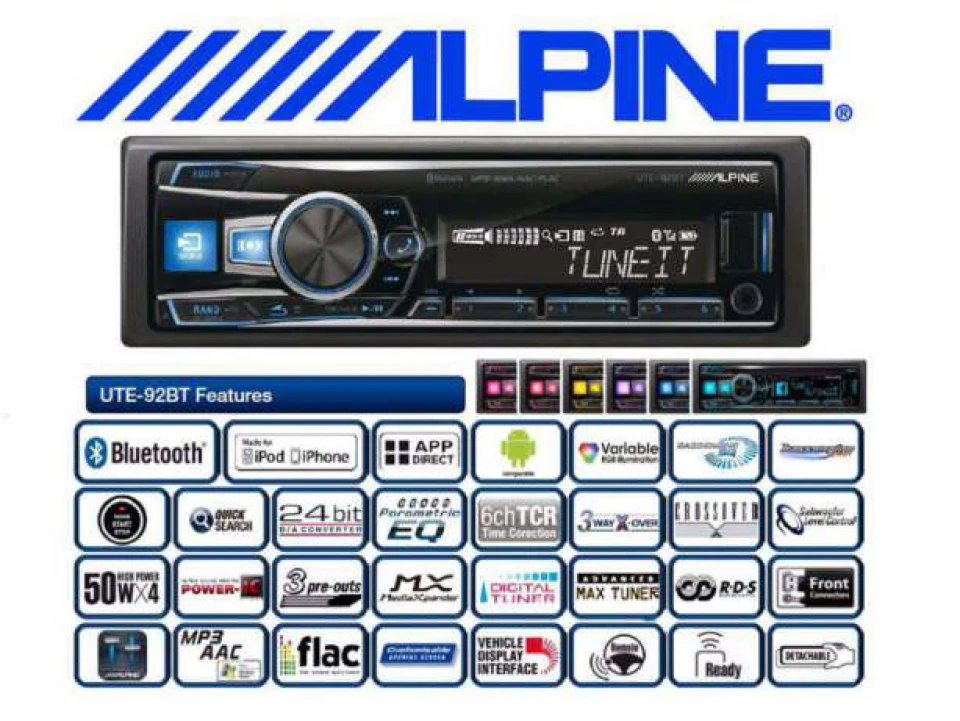 Установка магнітоли Alpine UTE-92BT + підсилок із сабом