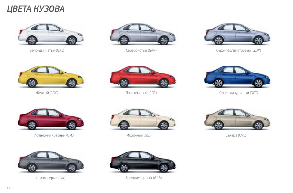 Кольори Лачетті Lacetti Джентра Gentra 2004-2017 року 1