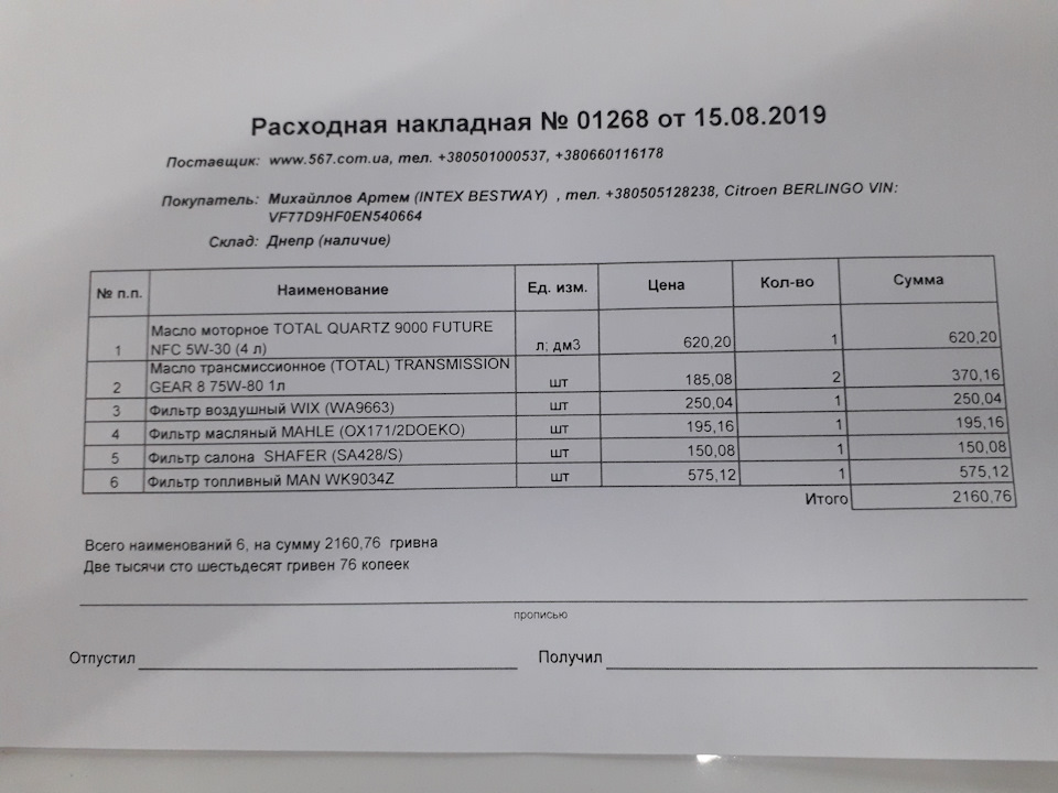 Друге ТО, заміна мастила, фільтрів 1