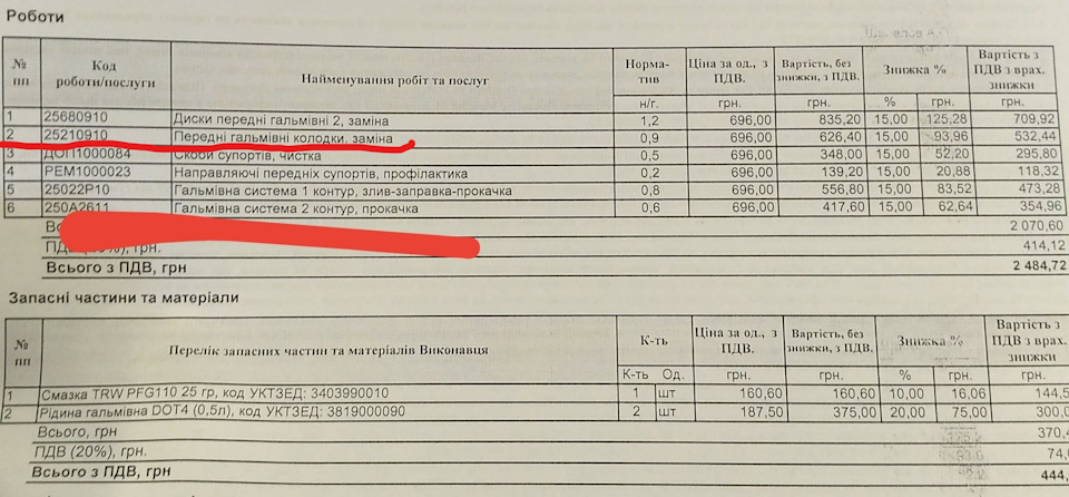 Обслуговування гальмівної системи на огидному офіційному сервісі. 1