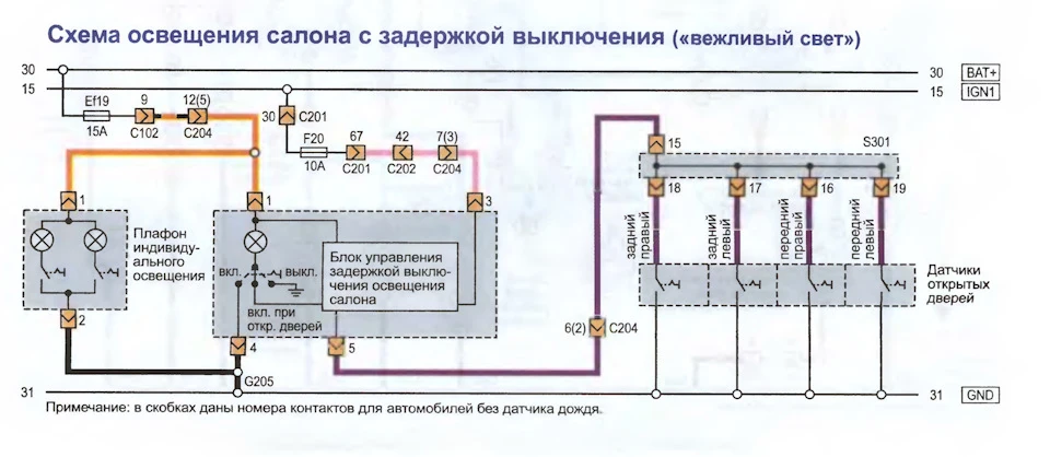 Не світиться в салоні (не водійський плафон і не пасажирський)