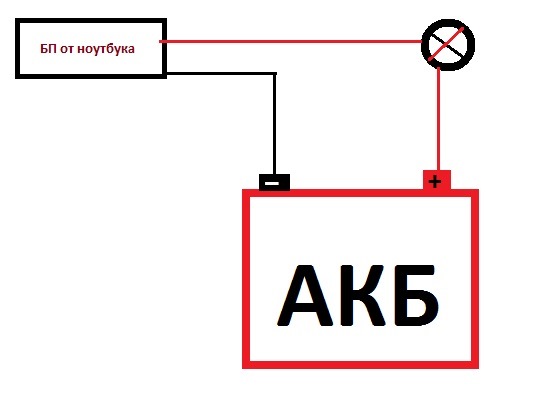 Заряджання АКБ від БП ноутбука 1