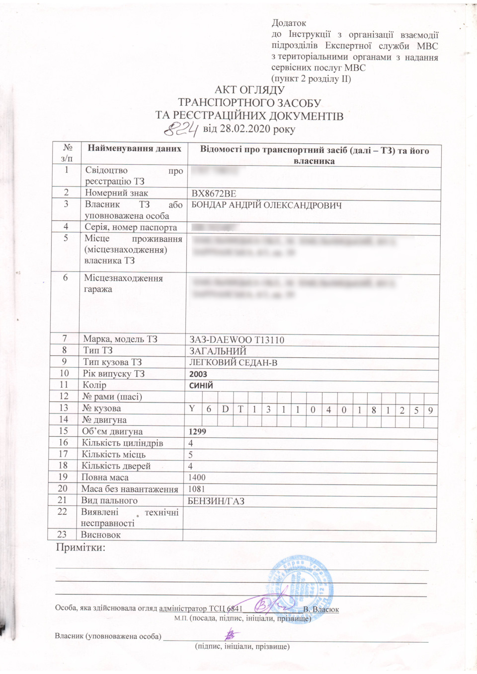 Реєстрація двигуна A15SMS. Зареєстрований ксенон з лінзами. Як узаконити СВАП Daewoo Sens/Lanos 1