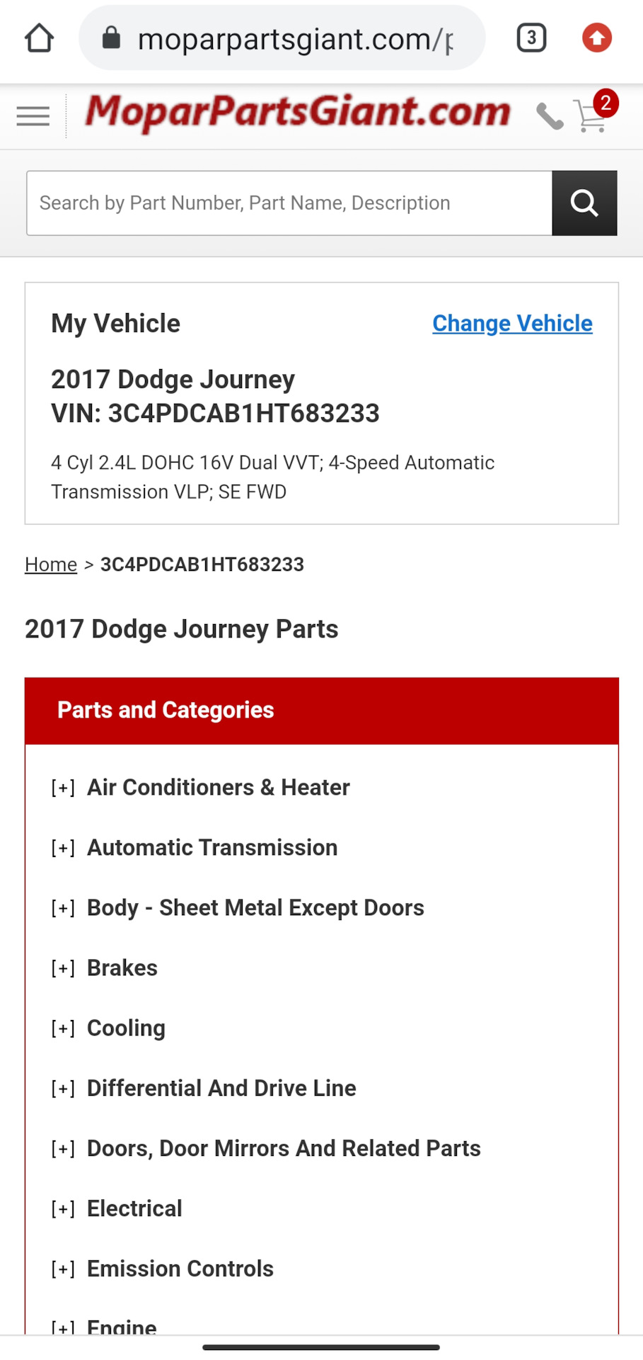 Rockauto - запчастини та розхідники для Dodge Journey 3
