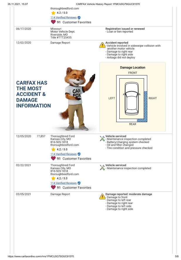 Історія Автомобіля по carfax 5