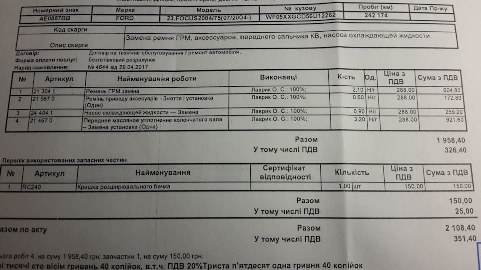 Заміна ременя ГРМ, помпи, ролика та приводних ременів ТО-242000 3