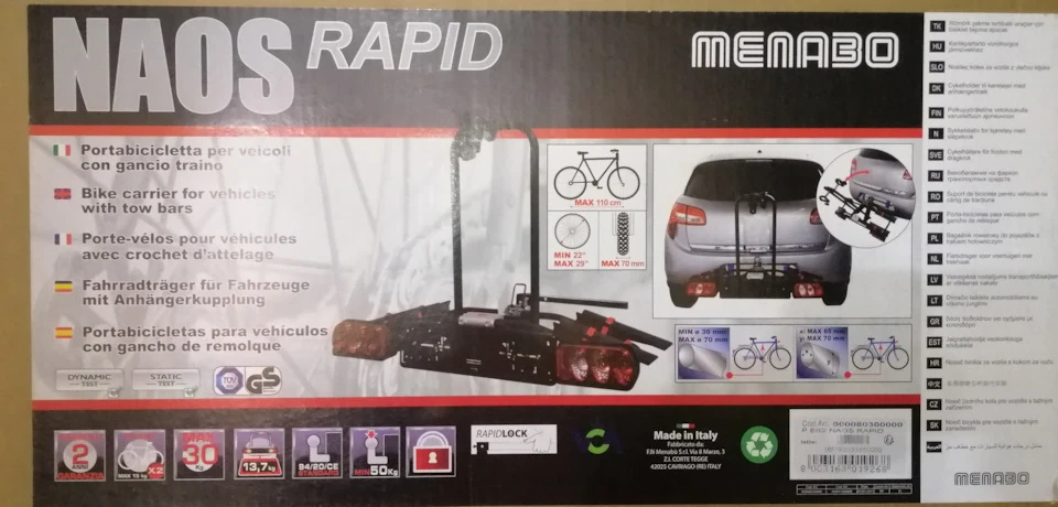 Багажник на фаркоп для велосипедів Menabo Naos Rapid