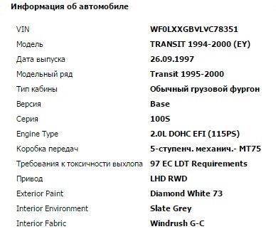 Інформація про автомобіль 1