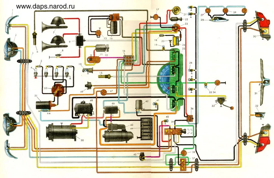 Схема електрообладнання ГАЗ-21 (3 серія)