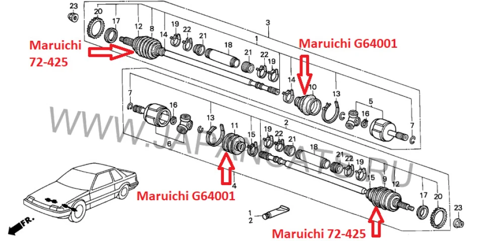 Пильовики приводних валів та пильовики рульових тяг фірми Maruichi.