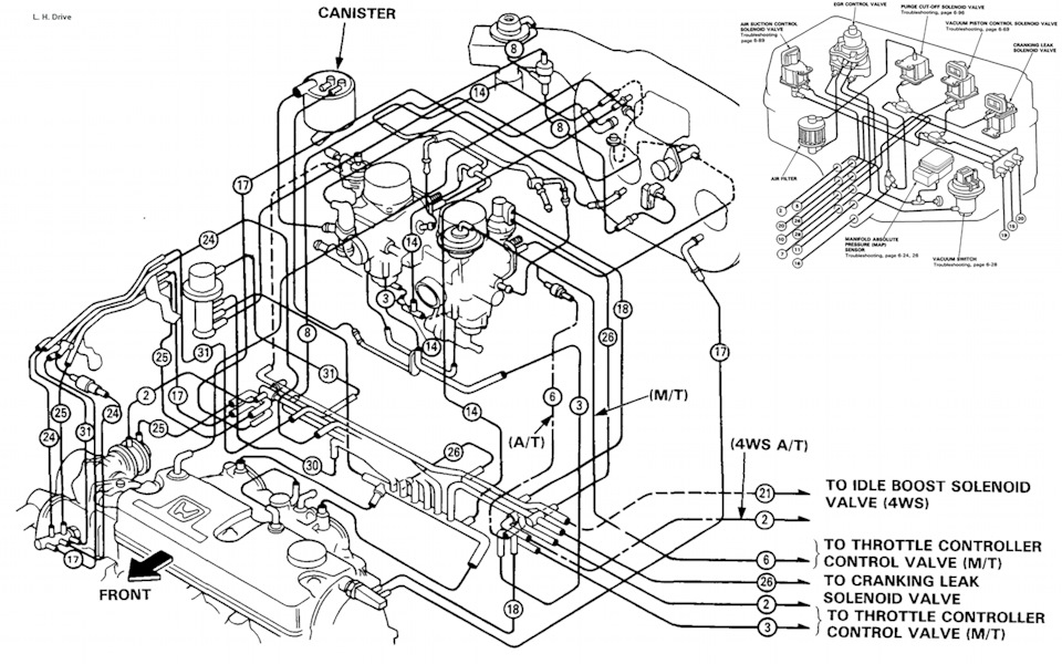 Dual Carb Keihin Honda Prelude III схема вакуумної електронної паливної системи 4