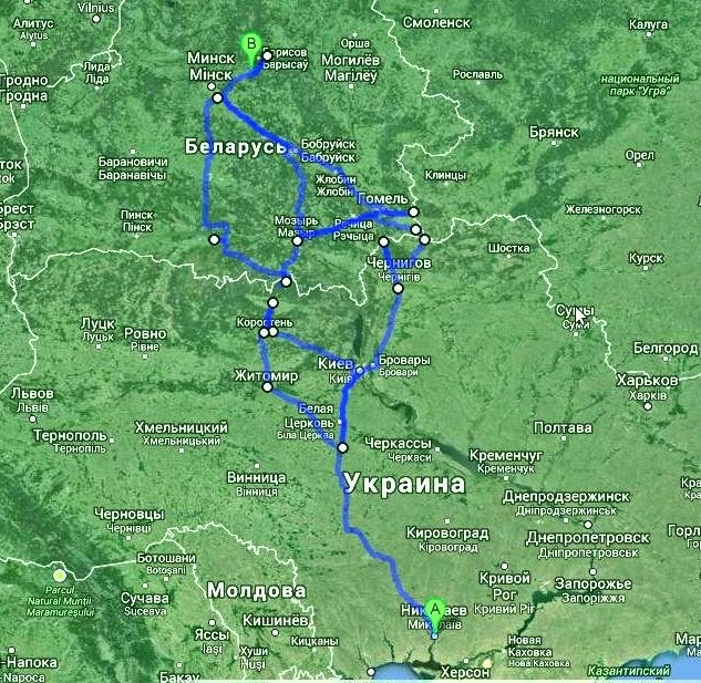 миколаїв — київ — брянськ — гомель — борисів — жодине — мінськ 1