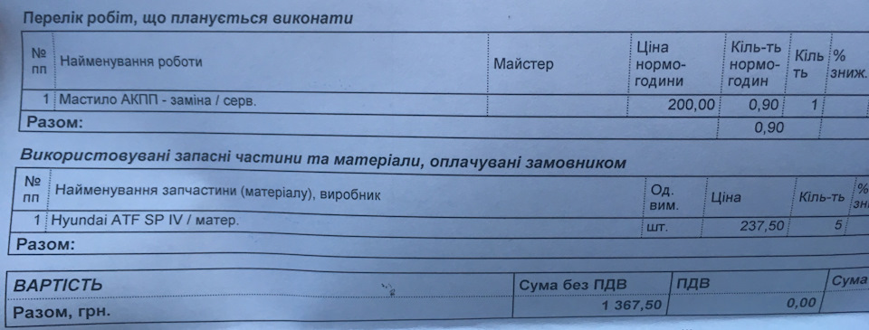 Часткова заміна мастила в АКПП 1