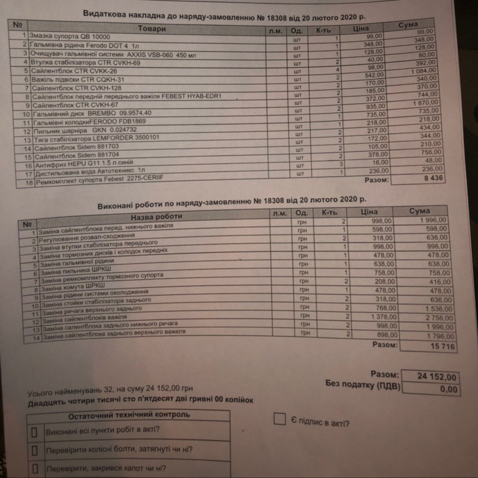 Були помічені стуки в ходовій 1