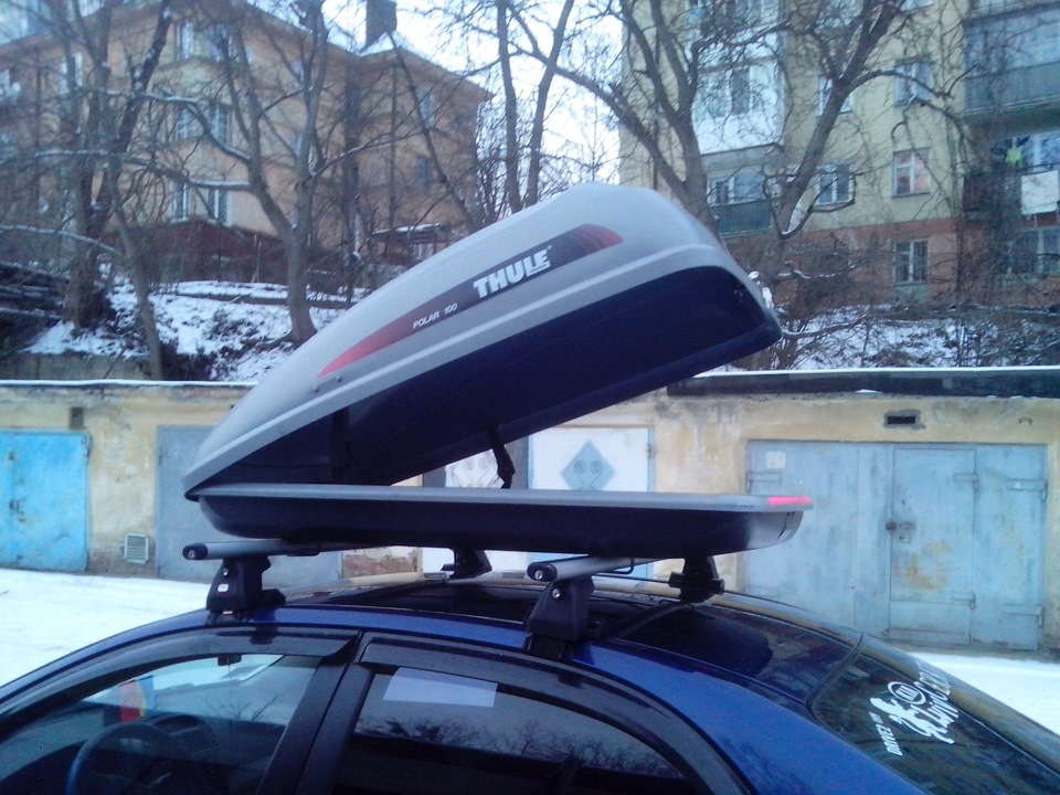 Багажник на даху Amos + багажний бокс Thule Polar 100 + відеореєстратор 2