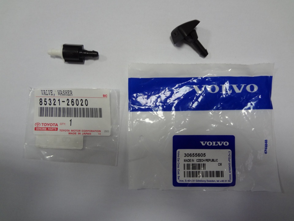 Вієрні форсунки омивача Volvo 30655605 та клапан Toyota 85321-26020 1