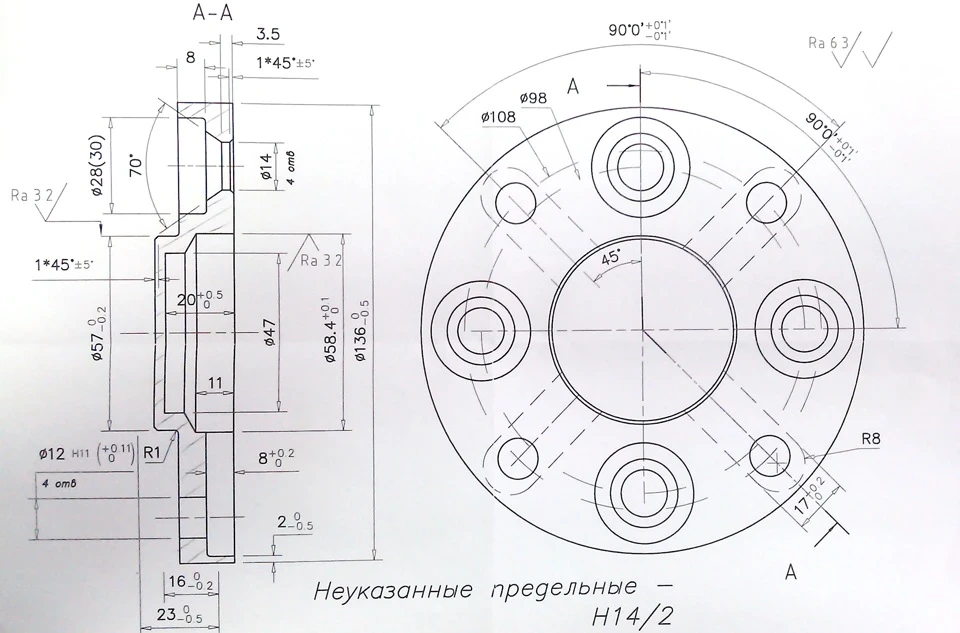 Креслення перехідної проставки з 4*98 на 4*108