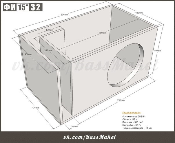 ФІ короб під 15ху з налаштуванням 32 Гц та Alphard Magnum M15D2 1
