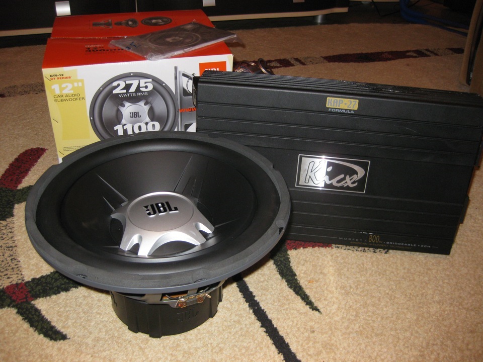 сабвуфер JBL_GT5-12 та двох канальний усілок Kicx KAP 27 1