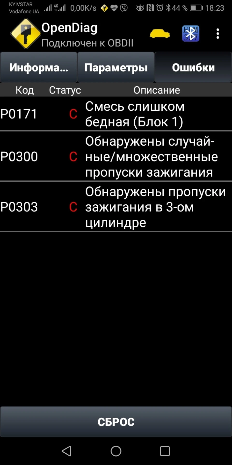 Проблеми в роботі двигуна.