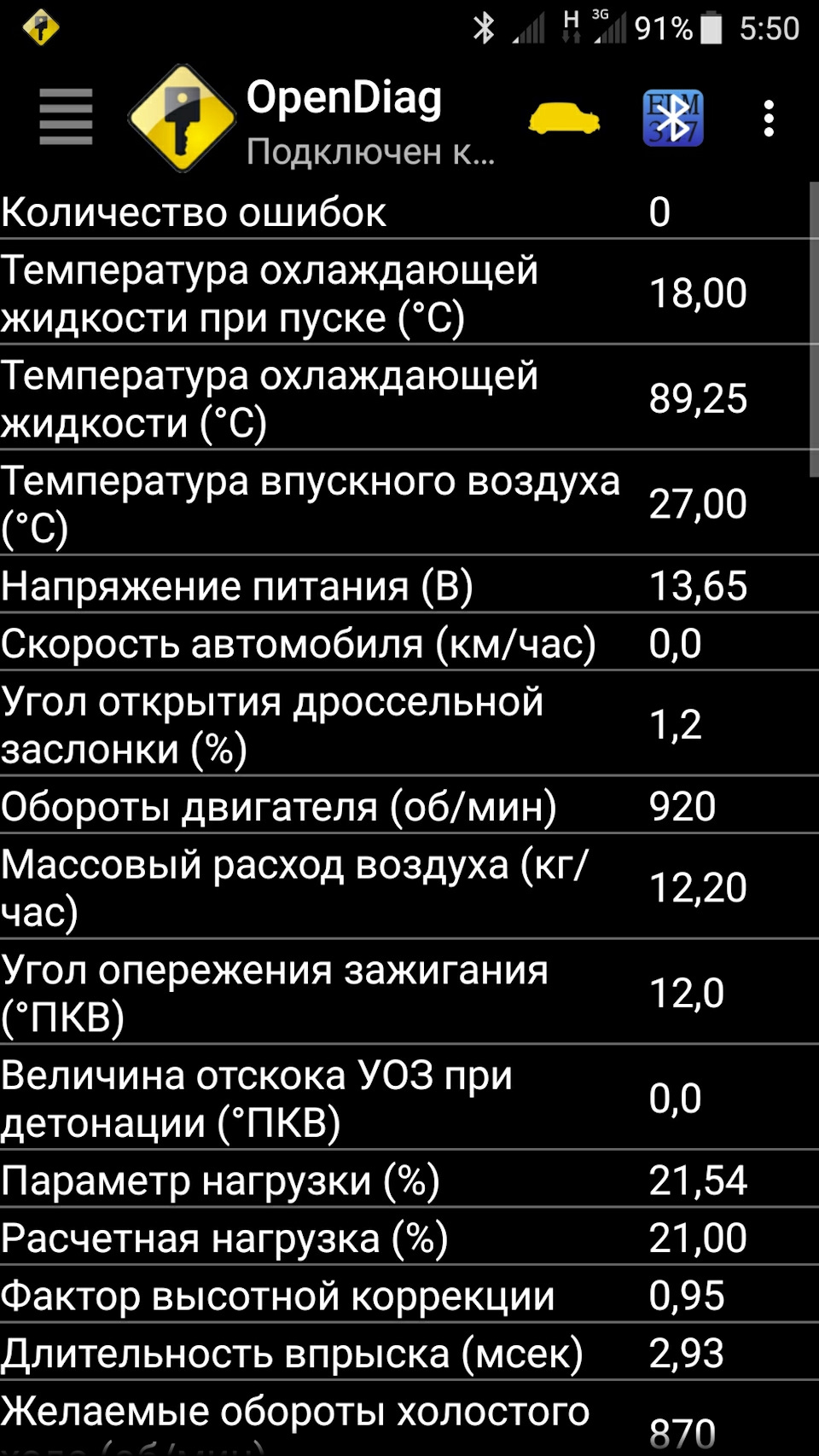 Скріншоти на прогрітому до 90° двигуні 1