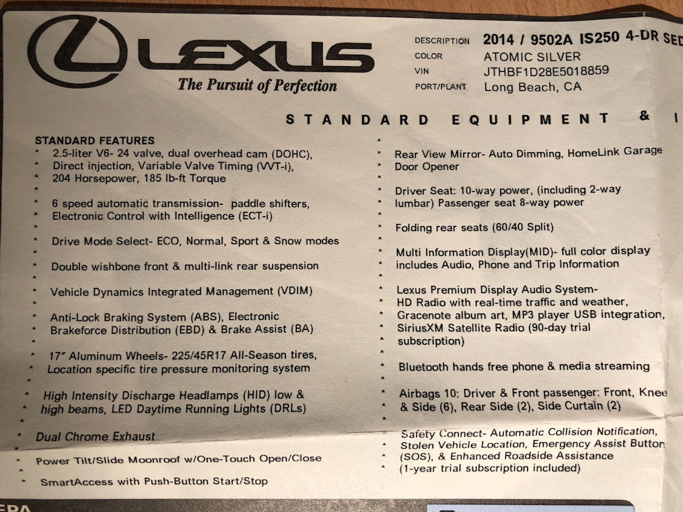 Комплектація Lexus IS із США 2
