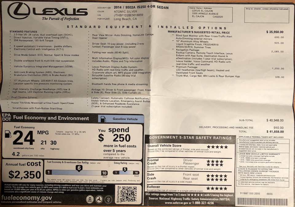 Комплектація Lexus IS із США 1