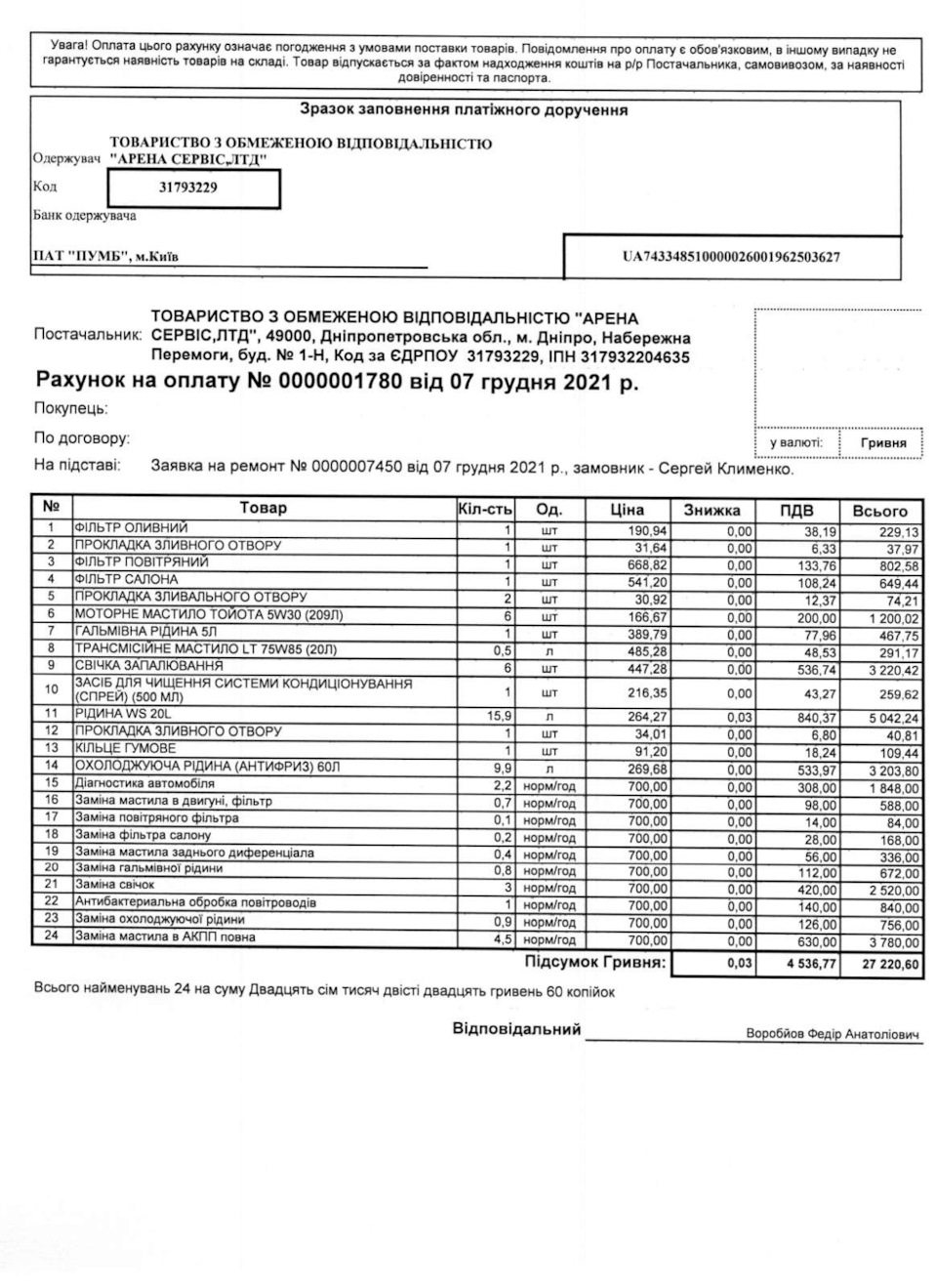 Ціни на TO official Lexus 1