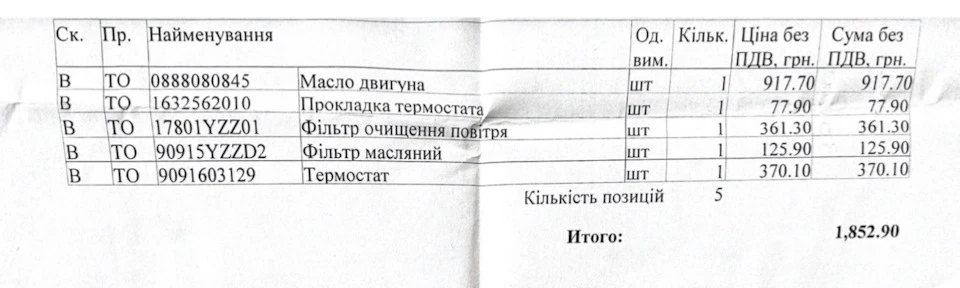 Замінили масло, фільтр, термостат ...