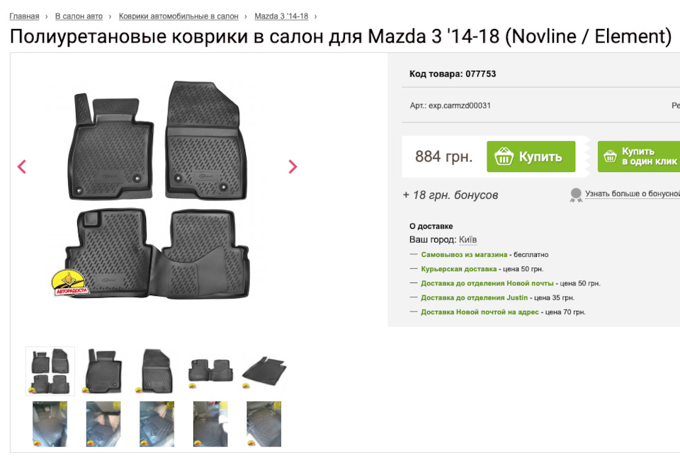 Зимові килимки Element, килимок багажника Avto Gumm, полиця багажника 4
