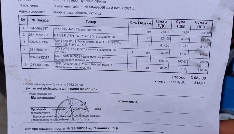 Олія двс, фільтра + паливний у баку, ролики. 5