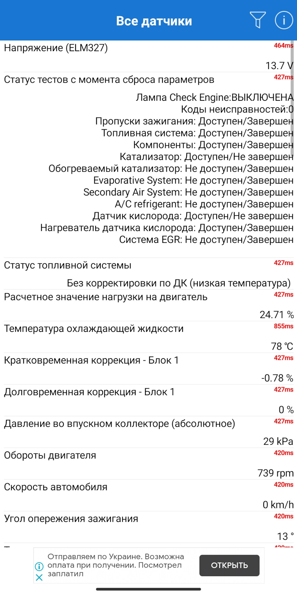 Все ли хорошо с параметрами датчиков? 1