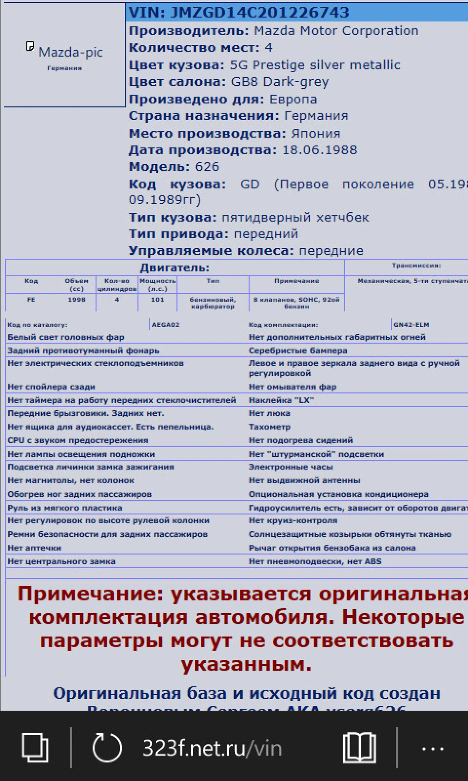 комплектація за VIN