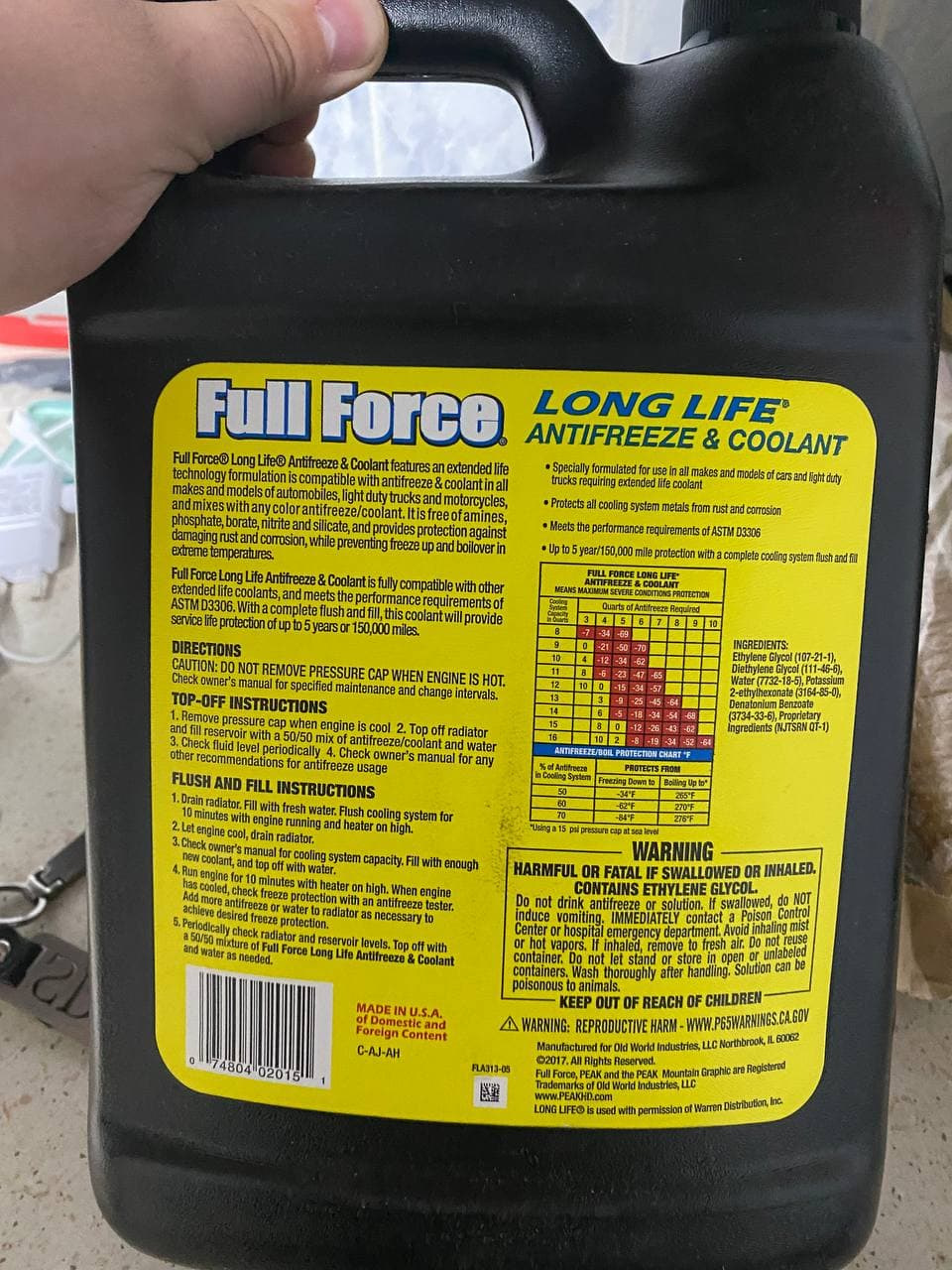 Антифриз-концентрат жовтий (-80) PEAK FULL FORCE LONG LIFE Antifreeze/Coolant (FLA0B3) 3,785 л 2