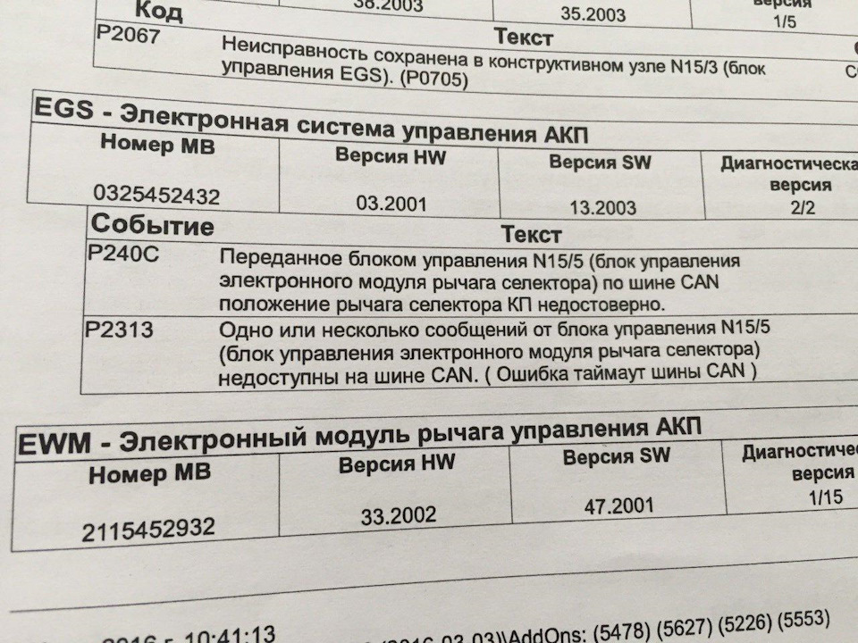 Важіль управління АКП, помилки EGS, EWM 2