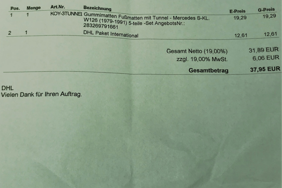 Gummimatten W126 3
