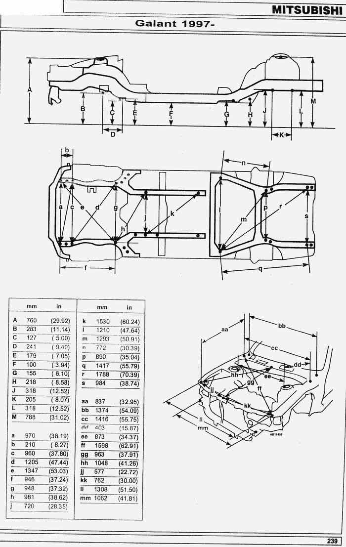 Геометрія кузова Галант ЕА 1997- 1