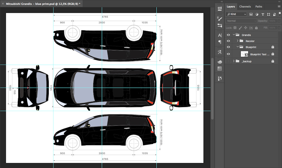 Файл :: Схематичне відображення Mitsubishi Grandis в .psd (blueprint) 3