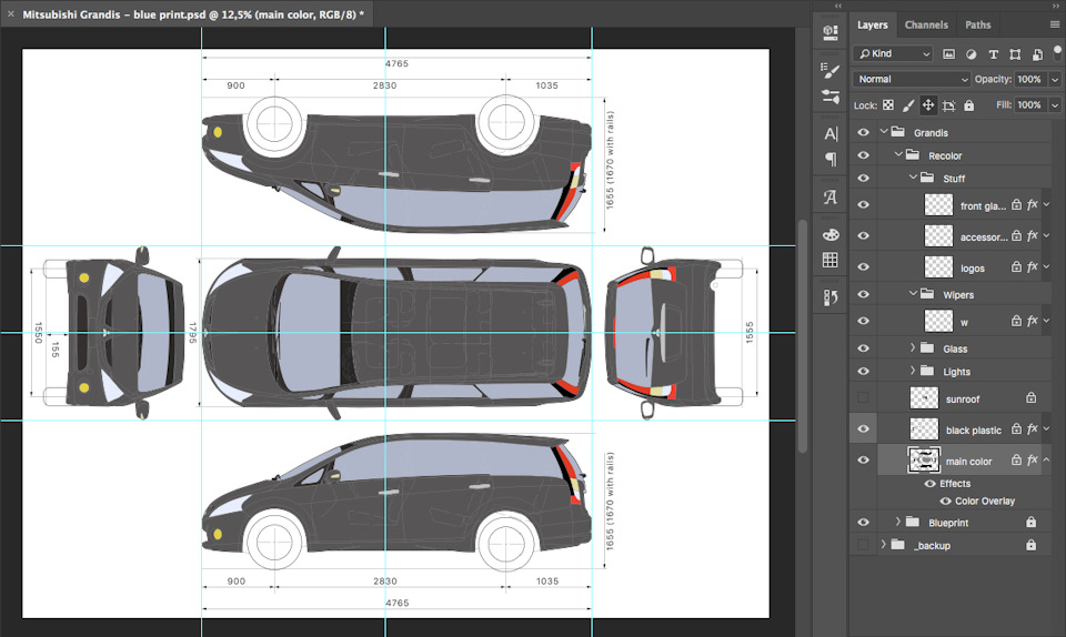 Файл :: Схематичне відображення Mitsubishi Grandis в .psd (blueprint) 2