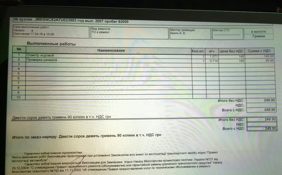 Плановий візит до сервісу після зими + контроль розвалу 2