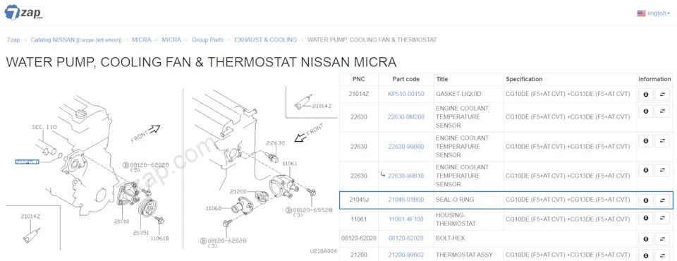 Nissan 21049-2J200(210492J200) 21049-2J200(21049-2J200) розміри ущільнювальних кілець